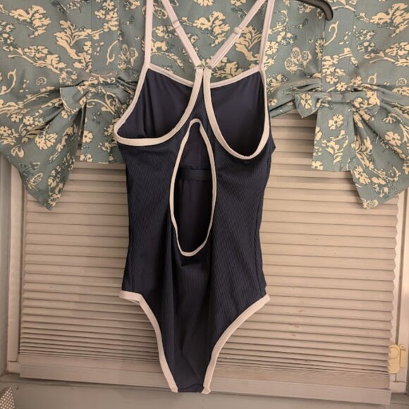 Tempt Me Athletic One Piece Swimsuit Ribbed Sporty Color Block Bathing Suit - Picture 2 of 5